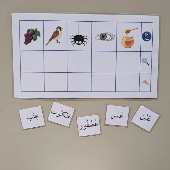 Read, match and write Arabic words. 5 images and 5 Arabic words